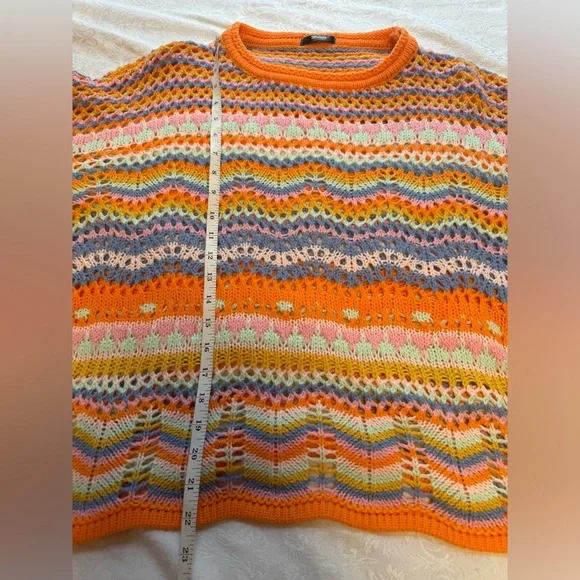 Melody Rainbow Striped Multi Color Women Sweater XL Loose Knit Colorful - Picture 9 of 9